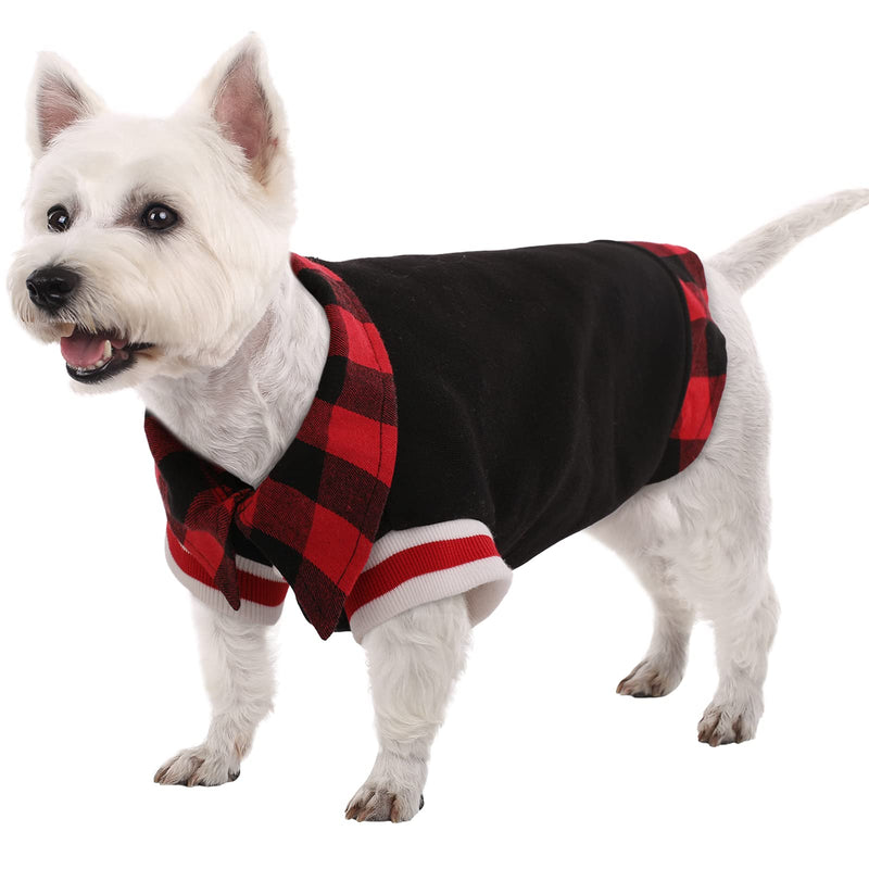 Kuoser Warm Dog Sweater Thickening Winter Clothes - Plaid Patchwork Pet Doggy Knitted Sweaters Dog Outfit with Leash Hole,Comfortable Coats for Cold Weather for Small Medium Dogs X-Small (pack of 1) Black - PawsPlanet Australia
