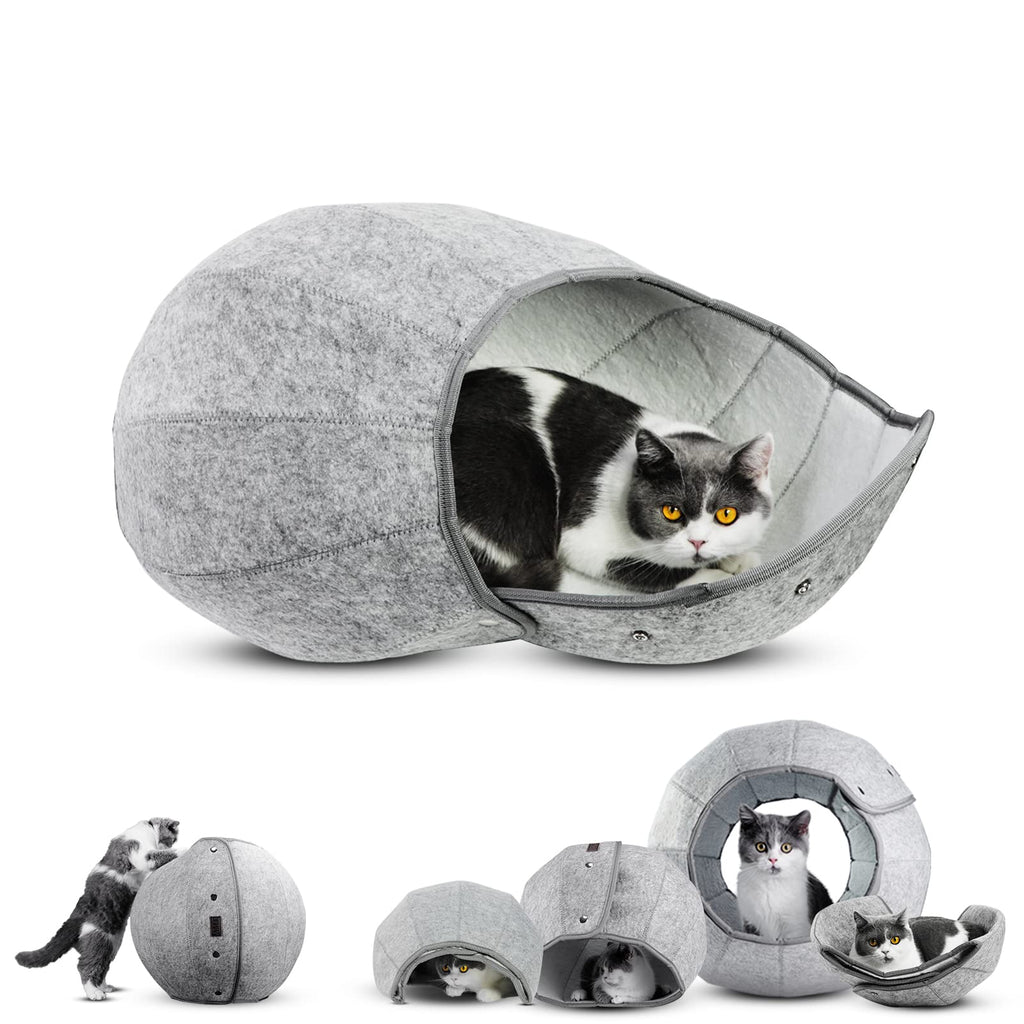 AMJ K·1 Cat Cave Bed Indoor - Foldable Pet Tunnel Tube Beds, as a Multi-Function Fun Toy for Puppy Dogs & Cats Grey - PawsPlanet Australia