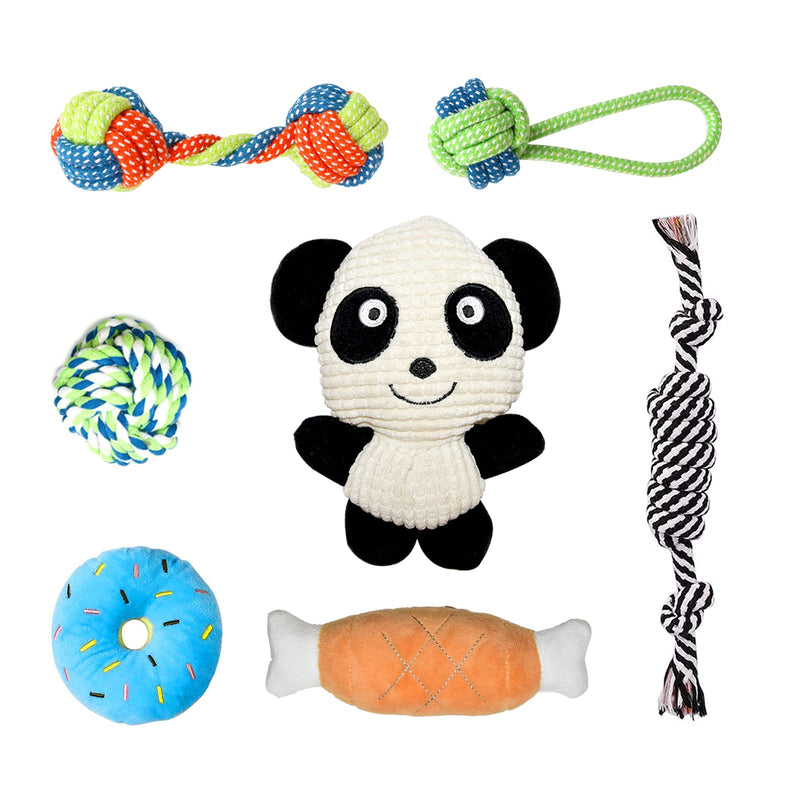 HZMPDSY Dog Chew Toys, 7 Pack Squeaky Dog Toys, Puppy Rope Chew Toys, Cute Puppy Toys with Panda, Ropes Chew Toys for Small Dogs, Durable, Safe and Non-Toxic - PawsPlanet Australia