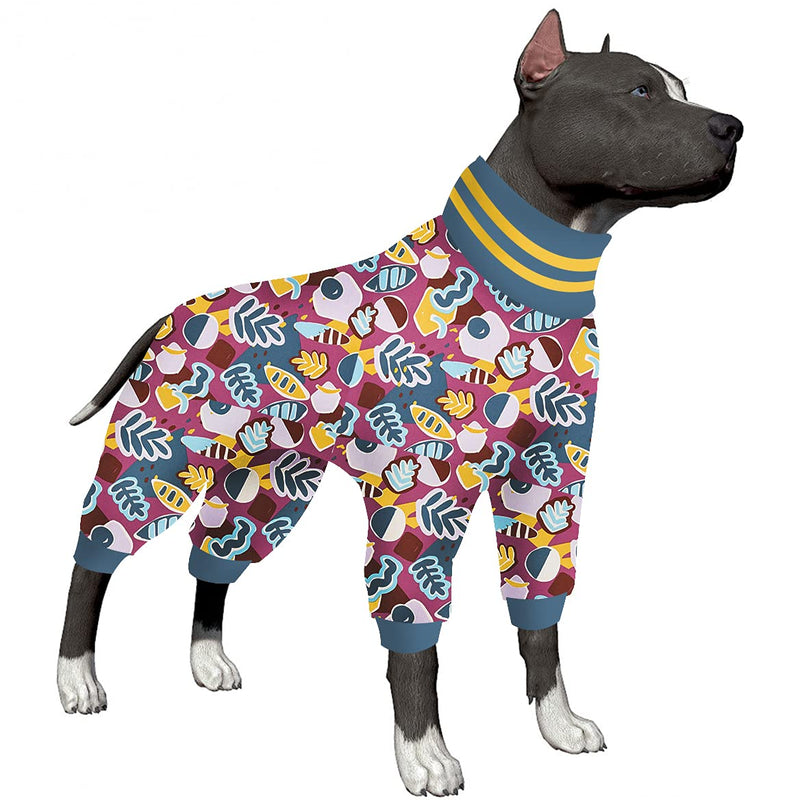 LovinPet Large Dogs Jammies, UV & Post Operative Protection High Collar Dog Pjs, Wound Care Comfy Stretchable Dog Bodysuit, Wild Shaped Flame Prints Pajamas for Large Dogs Pitbull Clothes… Medium Blue - PawsPlanet Australia