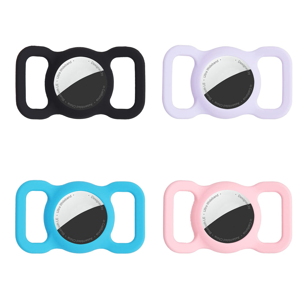 Air Tag Dog Collar Holder Compatible with Apple Airtag Case 4 Pack, LDHTY Air Tag Holder Accessories, Airtags Protective Cover Silicone for Dogs Cat Pet Collar Backpacks, Black/Blue/Purple/Pink - PawsPlanet Australia