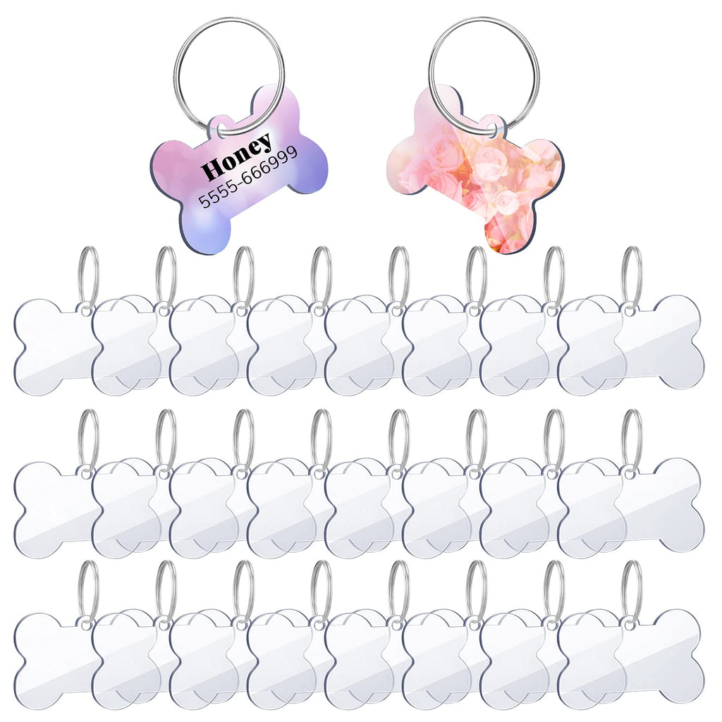 24 Pieces Blank Acrylic Dog Tag Bone-Shaped Acrylic Dog ID Tags with 24 Pieces Key Chain Rings for DIY Dogs and Cats Pet Name Number Tags Crafts Decorations, 1.49 x 1 Inch - PawsPlanet Australia