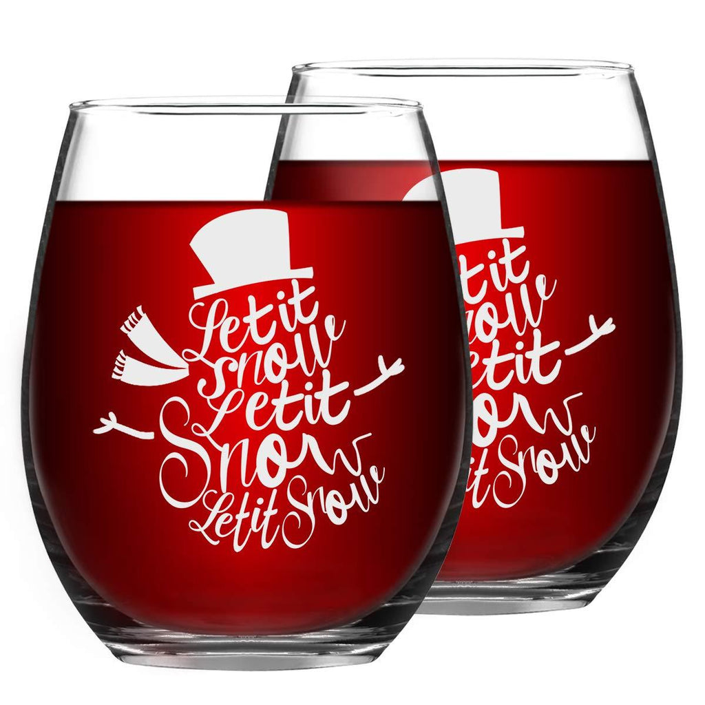 Set of 2 Let It Snow Christmas Wine Glass Set, Novelty Snowman Stemless Wine Glass, Perfect Party Decoration Unique Christmas New Year Holiday Gifts for Family Friends Wine Lover Women Men 15 Oz Transparent - PawsPlanet Australia