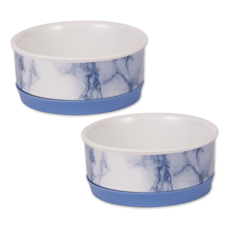 Bone Dry Pet Bowl Collection Ceramic Set, Small, Marble, 2 Count Blue - PawsPlanet Australia