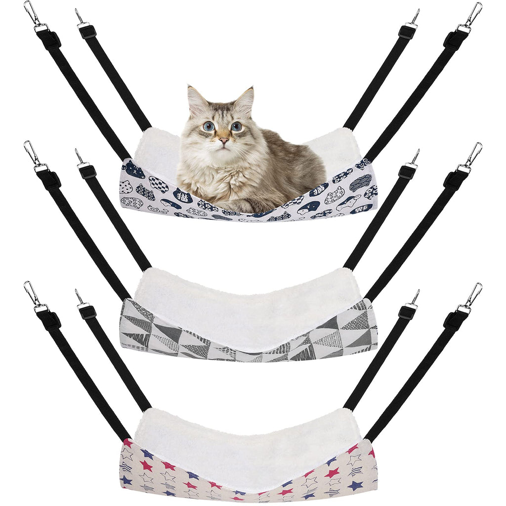 Tiibot 3 Pieces Reversible Hanging Cat Hammock Bed Warm Hanging Bed Pet Cage Hammock for Small Animals with Adjustable Straps and Metal Clasps Resting Sleepy Pad for Small Pet Grey Triangle, Cat Head, Five-pointed Stars 15 x 14 Inches - PawsPlanet Australia