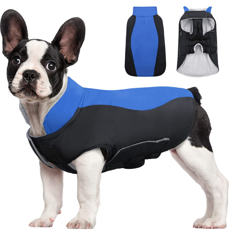 Kuoser Dog Winter Coat with Fur Collar, Waterproof Puppy Warm Jacket Cosy Dog Cold Weather Vest with Harness Hole, Windproof Pet Thick Apparel Fleece Lined Clothes for Small Medium Large Dogs X-Small (Pack of 1) blue - PawsPlanet Australia