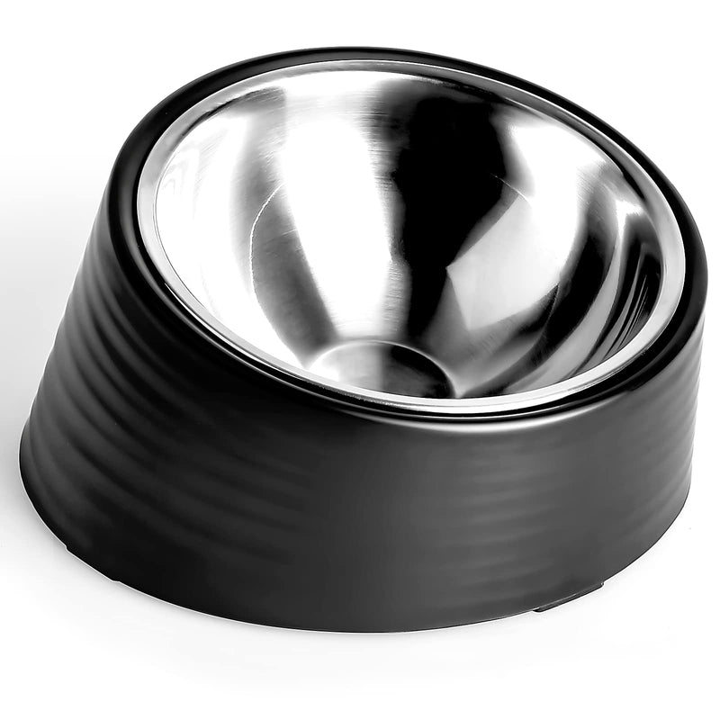 UPPETLY 15°Slanted Stainless Steel Dog Bowl, Tilted Angle No Spill Non-Skid Cat Food Bowl, Stress Free Food Grade Material Feeder for Pets Puppy Small Medium Dogs Black - PawsPlanet Australia