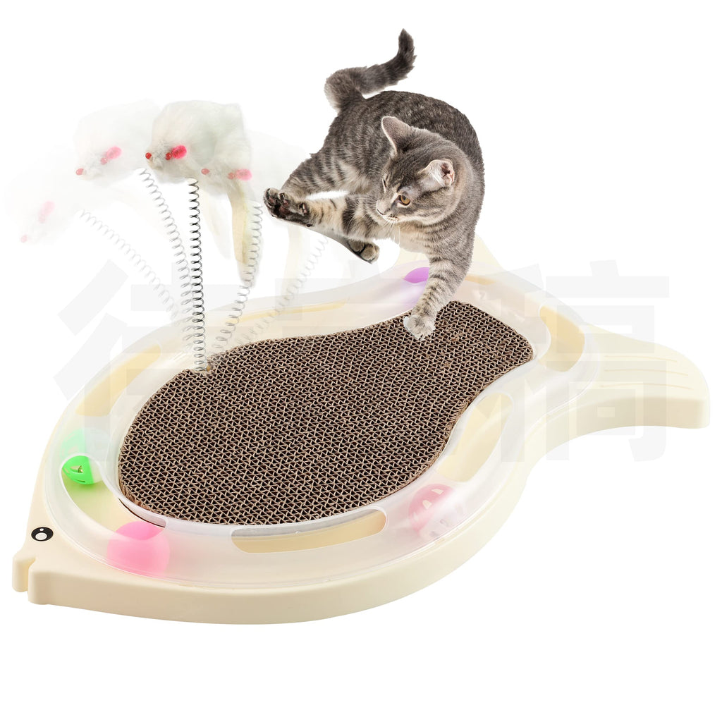 LUKYY Multi-Function Cat Scratcher with Track Toy,Cat Scratching Board with Rolling Ball and Spring Mouse,Interactive Cat Toy,Cat Scratching Pad,Cat Cardboard Scratcher with Catnip,Fish Oval Cat Toy FISH - PawsPlanet Australia