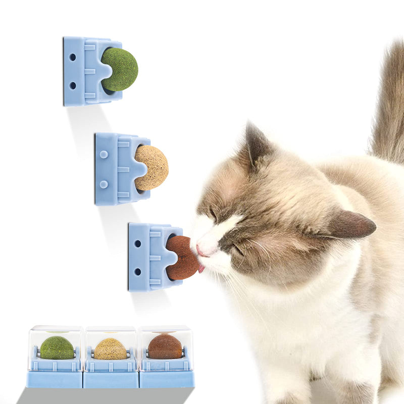 Catnip Toys, Cat Toys for Indoor Cats Natural Cat Treats Rotatable Catnip Ball Safe Healthy Cat Nip Edible Balls Self-Adhesive Catnip Wall Ball for Kitten Kitty Catnip+Silvervine+The fruit of the Silvervine - PawsPlanet Australia