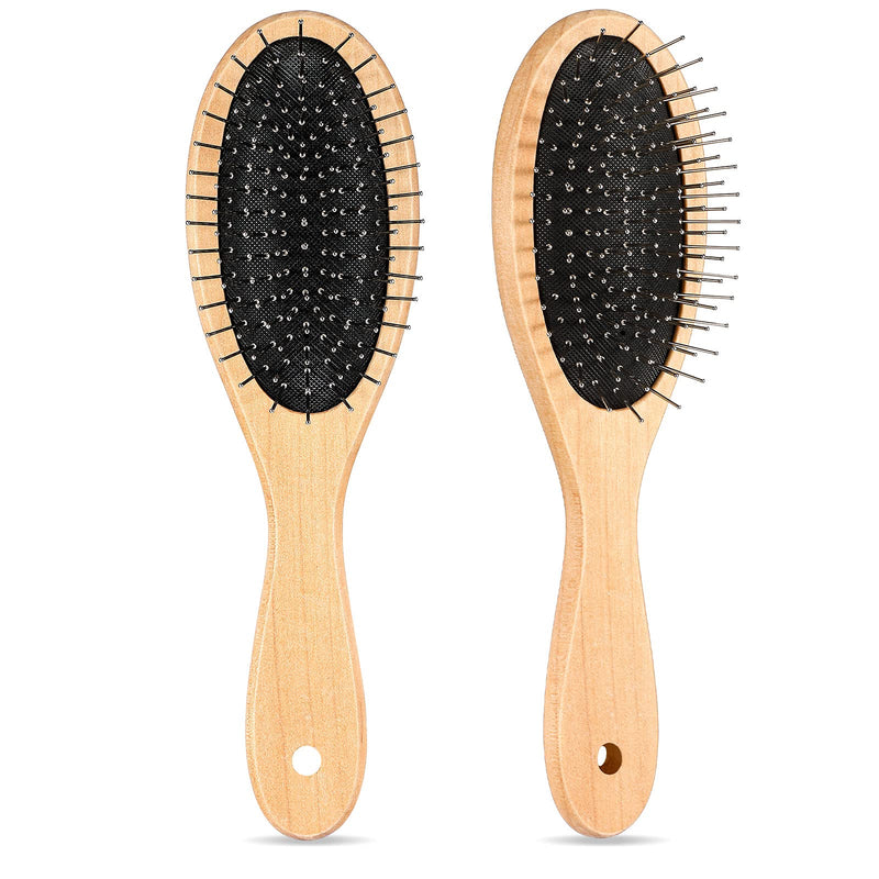 2 Pieces Dog Pin Brush Pet Grooming Brush with Wooden Handle and Stainless Steel Round Pins Dog Cat Deshedding Grooming Brush for Pets Dogs Cats - PawsPlanet Australia