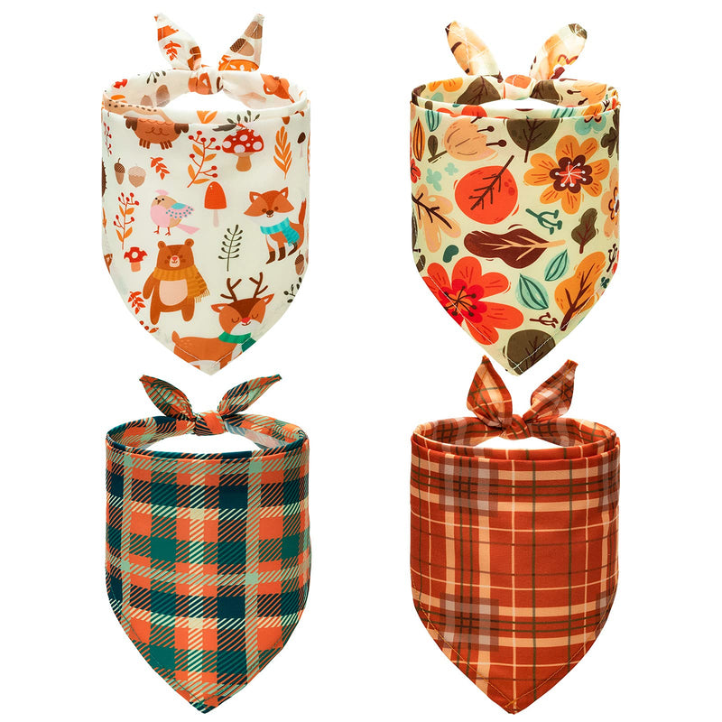 PUPTECK Autumn Day Dog Bandanas - 4PCS, Soft, Classic Plaid, Flower and Small Animal Pattern, Cute, Washbale, Adjustable - PawsPlanet Australia