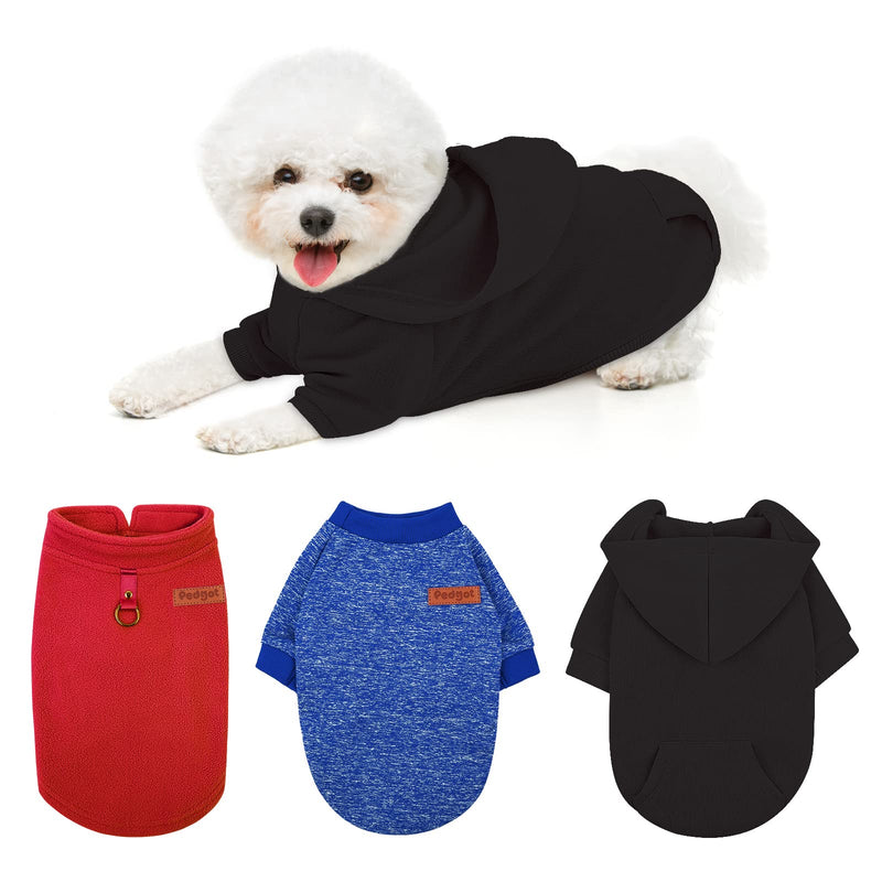 Pedgot 3 Pack Winter Dog Clothes Set Dog Hoodies with Pocket Dog Knitwear Sweater Dog Fleece Vest Pullover Dog Coat Cozy Dog Outfit for Dogs and Cats Small Red, Black, Navy - PawsPlanet Australia