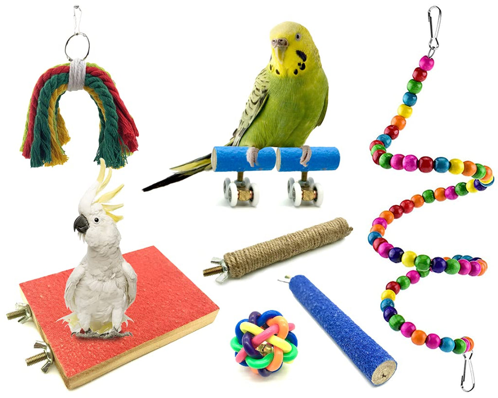 EYHBQIA 8Pcs Bird Toys for Parrots, Natural Wood Stand Parakeet Toys Bird Cage Accessories, Bird Training, Play Game, Foraging Toys. for Small Birds Such as Parrots, Finches, Lovebirds,Cockatiels. - PawsPlanet Australia