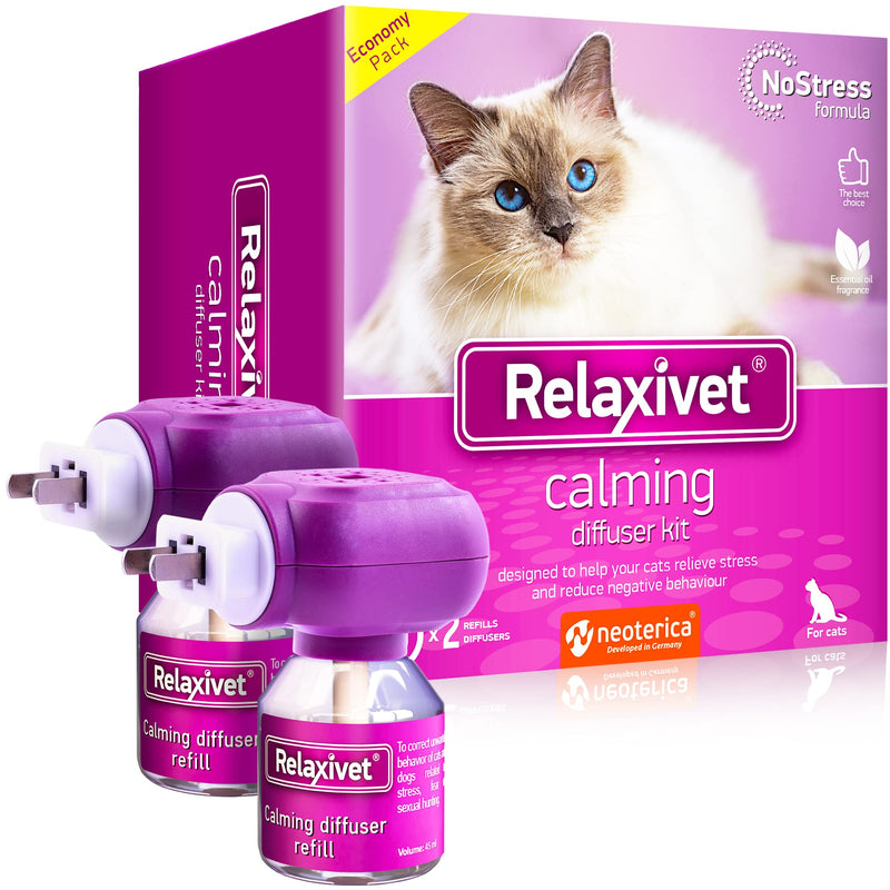 Cat Calming Pheromone Diffuser Kit | Improved DE-Stress Formula | Anti-Anxiety Treatment for Cats | Reduces Stress, Fighting & Other Problematic Behavior 2 Diffusers + 2 Refills - PawsPlanet Australia