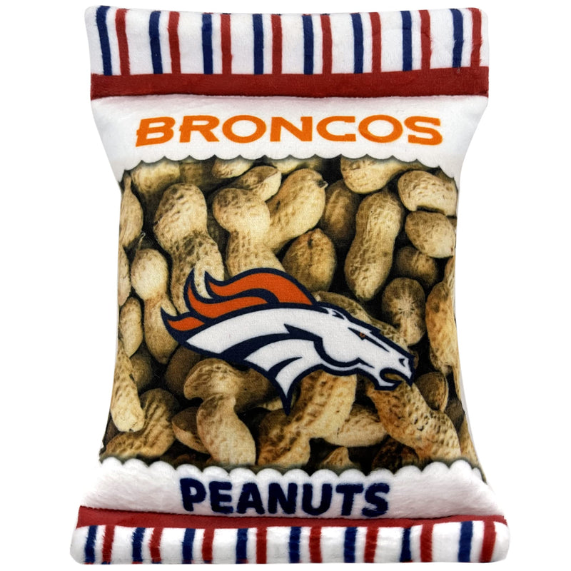 NFL Denver Broncos Crinkle FINE Plush Dog & CAT Squeak Toy - Cutest Stadium Peanuts Snack Plush Toy for Dogs & Cats with Inner Squeaker & Beautiful Baseball Team Name/Logo - PawsPlanet Australia