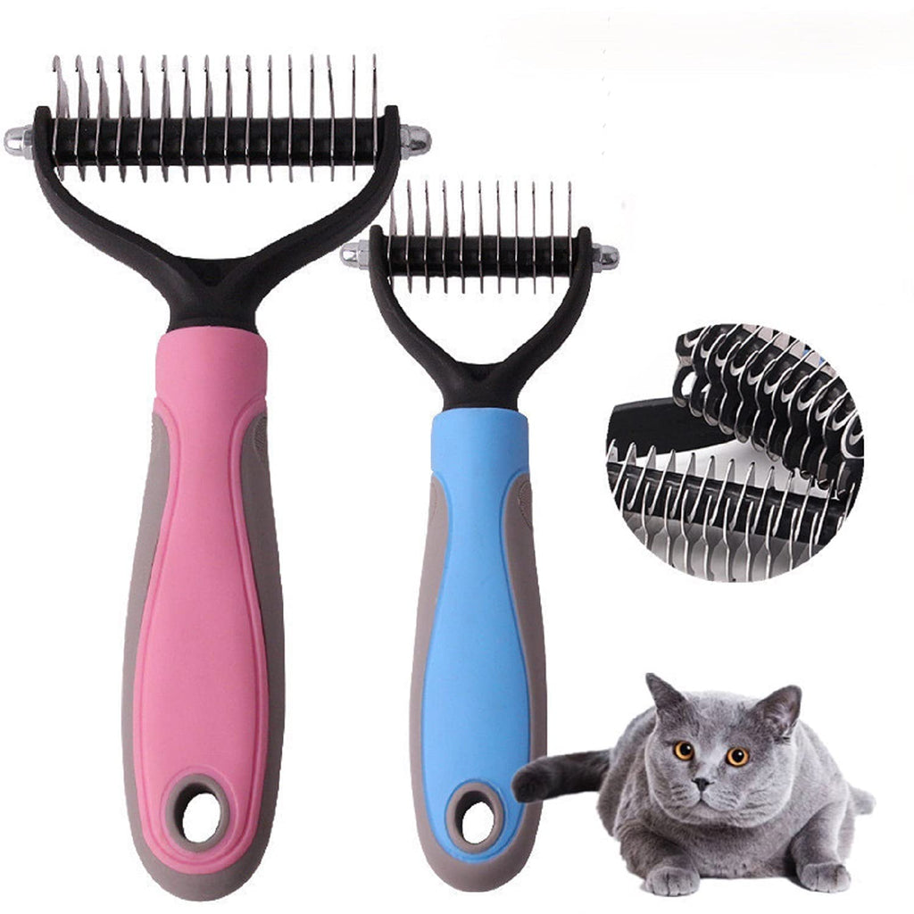 PetsPur, Grooming Deshedding Brush (2 Pack) - Double Sided (17 & 9 Teethes) Undercoat Shedding and Dematting Rake Comb Dogs and Cats, Extra Wide. - PawsPlanet Australia