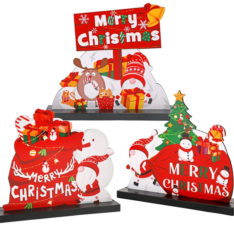 HOWAF Christmas Table Decorations Signs Christmas Tabletop Centerpiece Wooden Table Signs with Santa Claus,, Christmas Tree, Snowman for Christmas Dinner Party，3 Pieces - PawsPlanet Australia