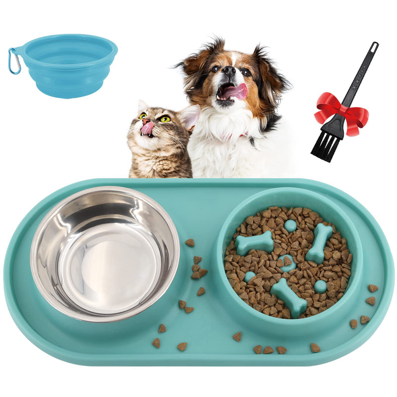 Dog Slow Feeder Bowl, 5-in-1 Dog Food Bowl with A Free Portable Dog Bow, Anti-Overflow Dog Bowl Set to Slow Down Eating, Anti-Gulping Pet Bowl Stop Bloat, Foldable Maze Dog Bowl for Medium Small Dogs Green - PawsPlanet Australia