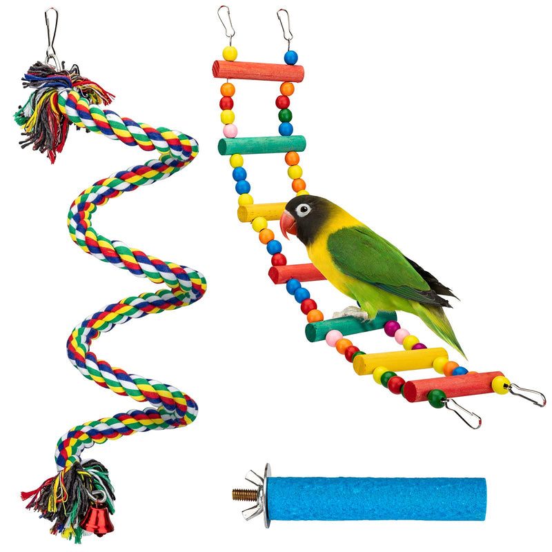 YAYMEW Bird Cage Accessories Perches Stand Rope Ladder Hanging Swing Toys for Small Parrots and Birds Only (3 Pcs) - PawsPlanet Australia