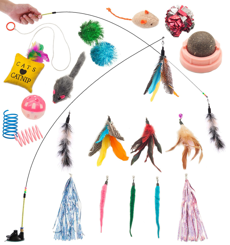 Fashion's Talk 21PCS Variety Pack for Kitten Cat Toys for Indoor Cats Interactive,Suction Cup Feather Wands,Handheld Teaser Pole,Worm Feathers Refills,Cat Toys,Silvervine Catnip Ball - PawsPlanet Australia