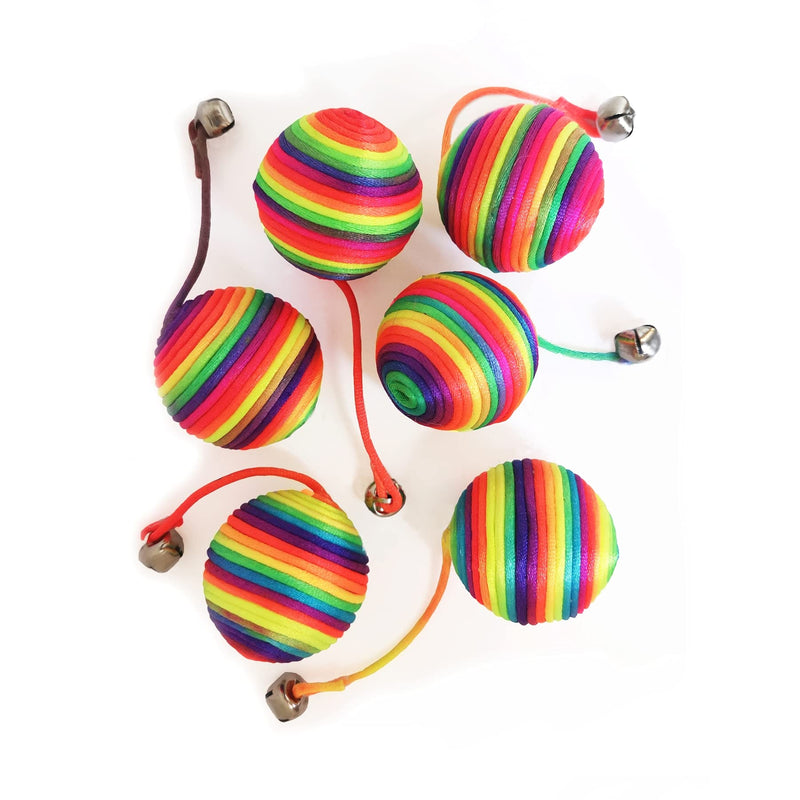 LBOF Rainbow Cat Toy Balls for Indoor Cats 6 Pack 1.57 Inch with Tail Bells - PawsPlanet Australia