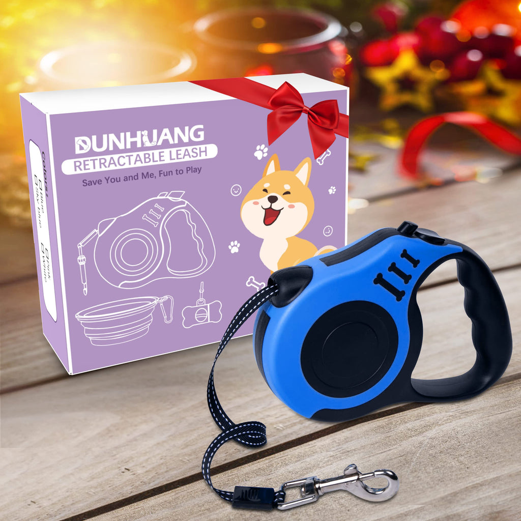 Dunhuang Retractable Dog Leash for X-Small/Small/Medium Dogs up to 22 lbs, 10 FT 360° Tangle Free Pet Walking Leash with 1 Collapsible Silicone Dog Bowl + 1 Waste Bag Dispenser + 3 Waste Bag Blue 10ft (for Dogs Up to 22lbs) - PawsPlanet Australia