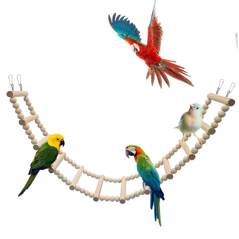 Bird Wooden Ladder Bridge, Ladders Swing Chewing Toys, Hanging Pet Bird Cage Accessories, Funny Perch Training Toys for Bird Parrot Macaw African Budgies Cockatiels Parakeet Hamster Squirrel (Size D) - PawsPlanet Australia