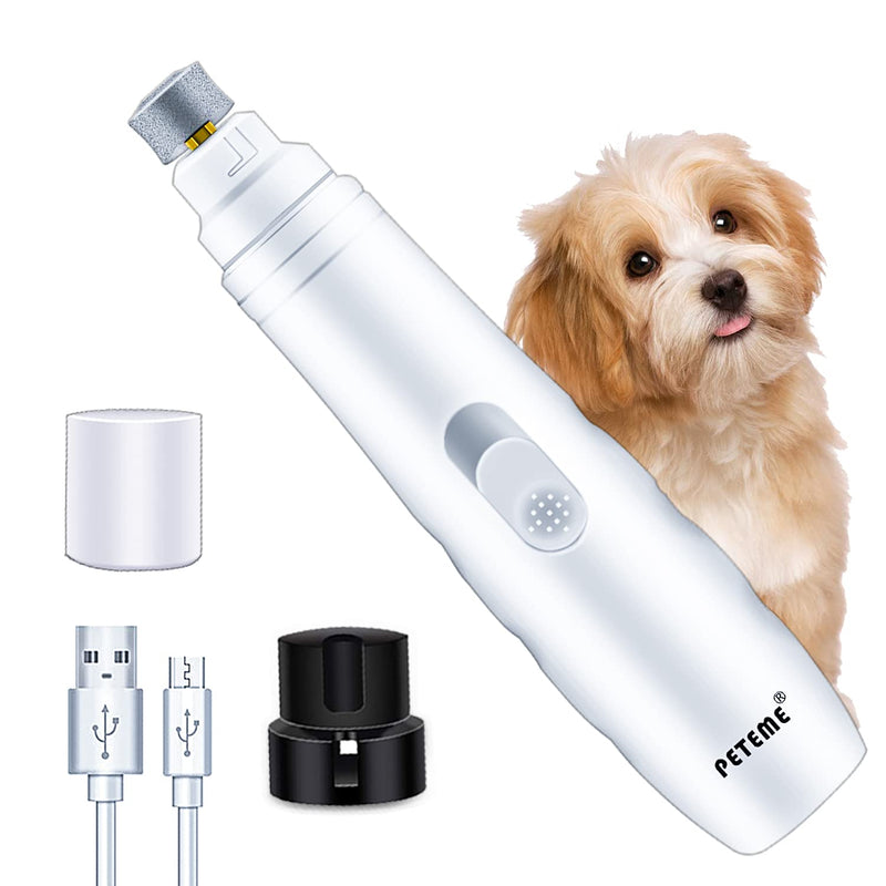 Peteme Pet Nail Grinder,2-Speed Dog Electric Paw Trimmer Clipper Small Medium Dogs Cats Portable & Rechargeable Gentle Painless Paws Grooming Trimming Shaping Smoothing White 6 inch - PawsPlanet Australia