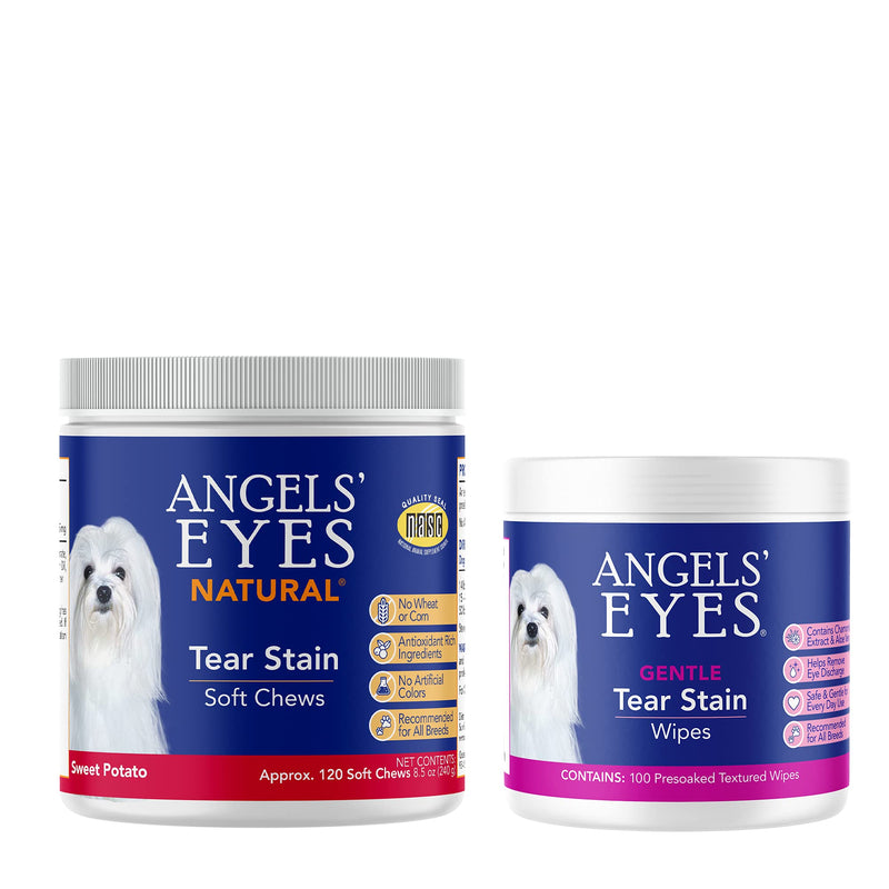 ANGELS' EYES Tear Stain Sweet Potato 120 Count and Tear Stain Remover Wipes Starter Kit,SPC120Wipes - PawsPlanet Australia