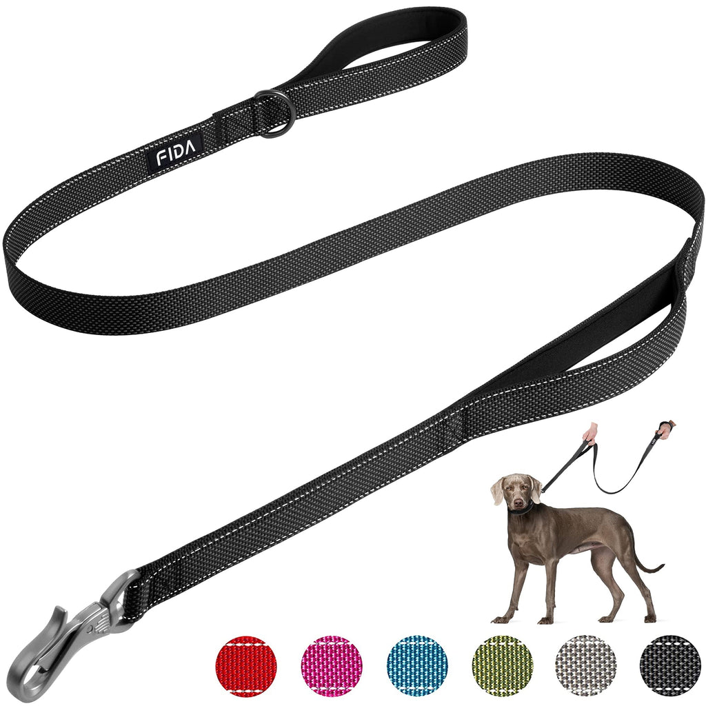 Fida 4/5/6 FT Heavy Duty Dog Leash with 2 Comfortable Padded Handles, Traffic Handle & Advanced Easy Snap Hook, Reflective Walking Lead for Large, Medium & Small Breed Dogs 4 Feet (Pack of 1) Black - PawsPlanet Australia