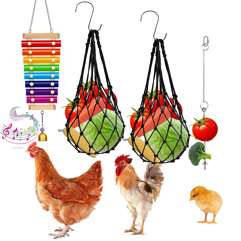 KIEYYRYT 4 PCS Xylophone Chicken Toys for Coop, Veggies Skewer, Fruit Holder, Vegetable Hanging Feeder for Chicken Coop Accessories, Chicken Bells Toys for Hens - PawsPlanet Australia