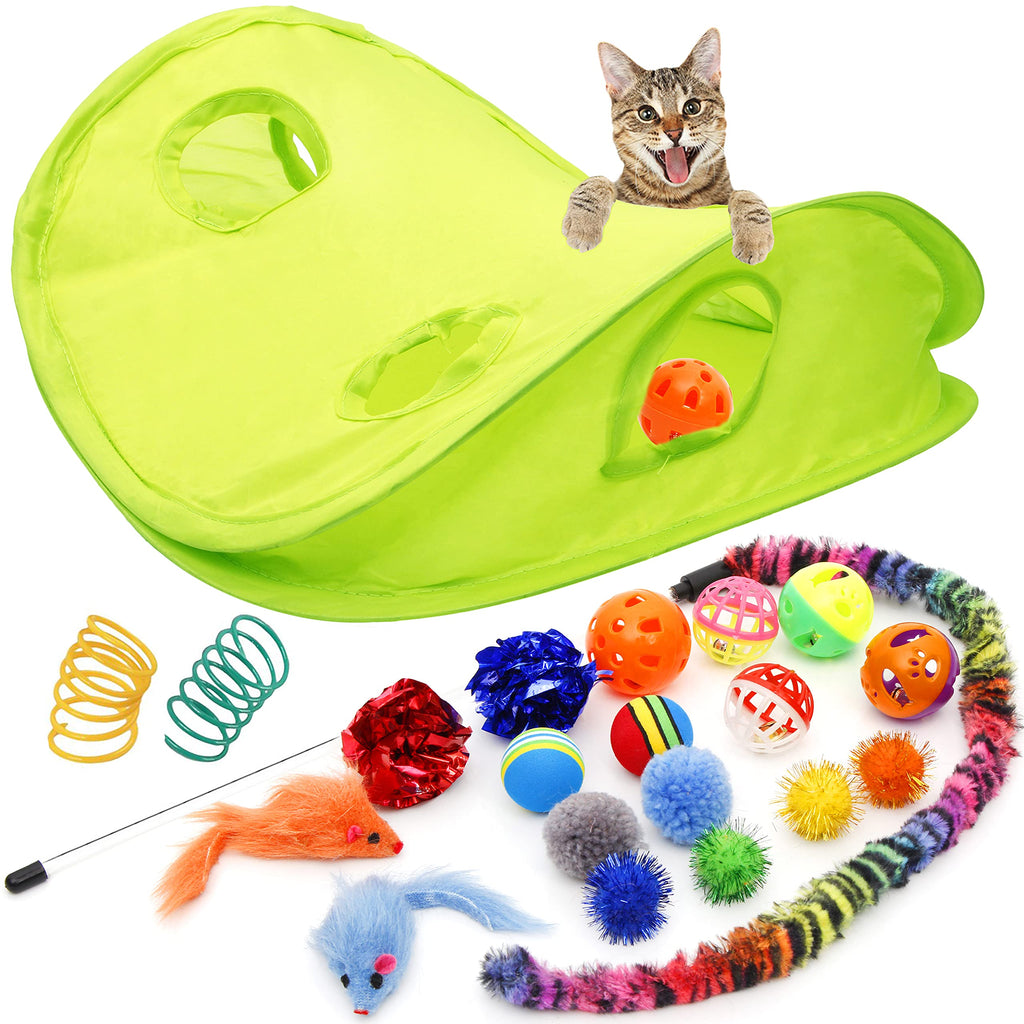 Youngever 18 Cat Toys Kitten Toys Assortments, Cat Teaser Wand, Interactive Bell Toy, Sparkle Balls for Cat, Puppy, Kitty, Kitten with Hide Seek Toy - PawsPlanet Australia