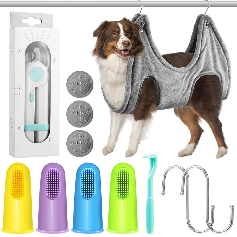 Pet Grooming Hammock Harness Drying Towel PET Supplies Kit Dog Grooming Sling Cat Dog Led Light Nail Clipper 4 Pieces Cat and Dog Finger Toothbrushes Removal Tool for Dogs Cats Pets - PawsPlanet Australia