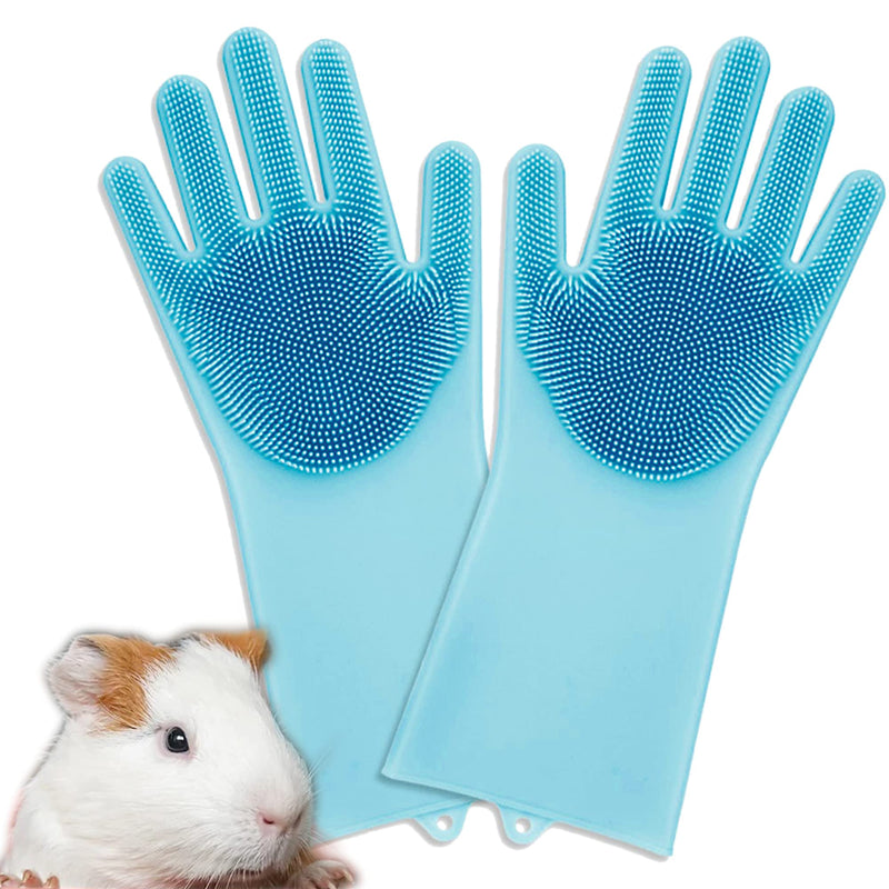 Tierecare Guinea Pig Washing Gloves Bathing Grooming Shampoo Brush Silicone Rabbit Hair Removal High Density Teeth Dog Cat Small Pet Massaging Glove Blue - PawsPlanet Australia