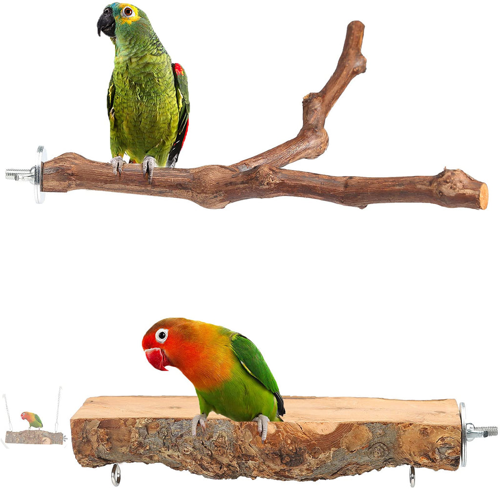 KEVOTOMP 2 Pcs Parrot Perch 2 in 1 Natural Wood Bird Perch Stand Wild Grape Stick Grinding Paw Climbing Standing Multifunctional for Parakeets Cockatiels Conures Macaws Love Birds Finches Style A - PawsPlanet Australia