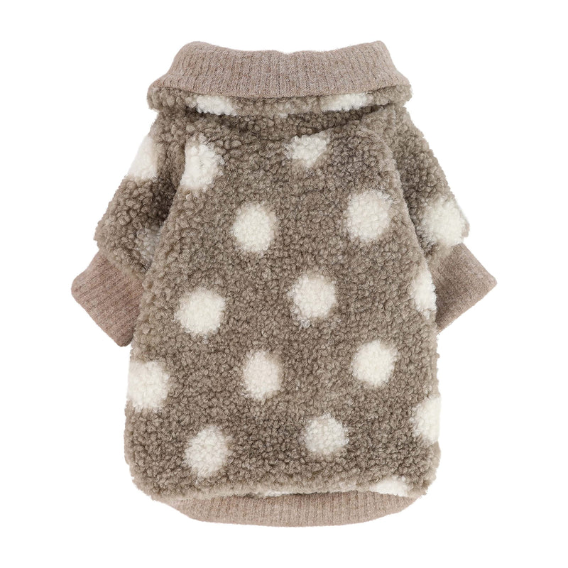 Fitwarm Sherpa Polka Dot Dog Coat Turtleneck Fuzzy Doggie Sweater Puppy Winter Clothes Doggy Knitted Outfits Pet Cold Weather Clothes Cat Apparel XS Khaki - PawsPlanet Australia