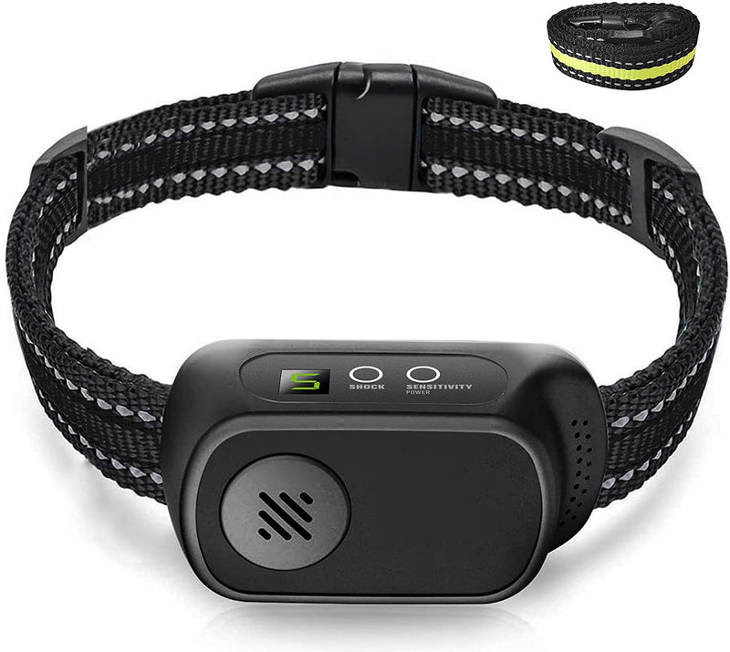 BSOMM Dog Bark Collar,Humane Rechargeable Anti Barking Training Collar with 5 Adjustable Sensitivity and Intensity Beep Vibration Shock for Small Large Dogs,No Remote,7-150lbs with No Shock Mode Green+Black - PawsPlanet Australia