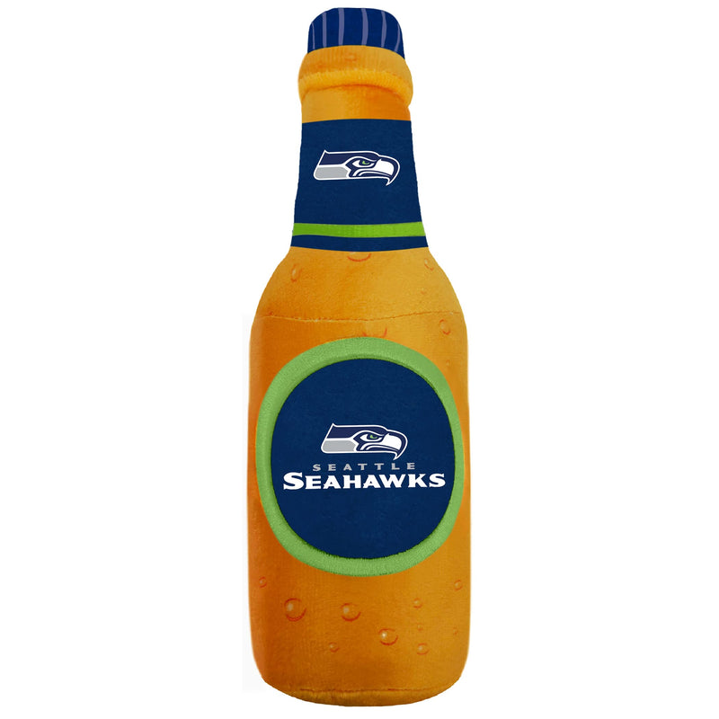 NFL Seattle Seahawks Beer Bottle Plush Dog & CAT Squeak Toy - Cutest Stadium SODA Bottle Snack Plush Toy for Dogs & Cats with Inner Squeaker & Beautiful Football Team Name/Logo - PawsPlanet Australia