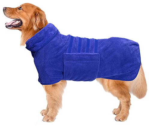 Geyecete Dog Drying Coat -Dry Fast Dog Bag - Dog Bathrobe Towel - Microfibre Fast Drying Super Absorbent Pet Dog Cat Bath Robe Towel,Luxuriously Soft, X-Small Blue(Pineapple grid) - PawsPlanet Australia