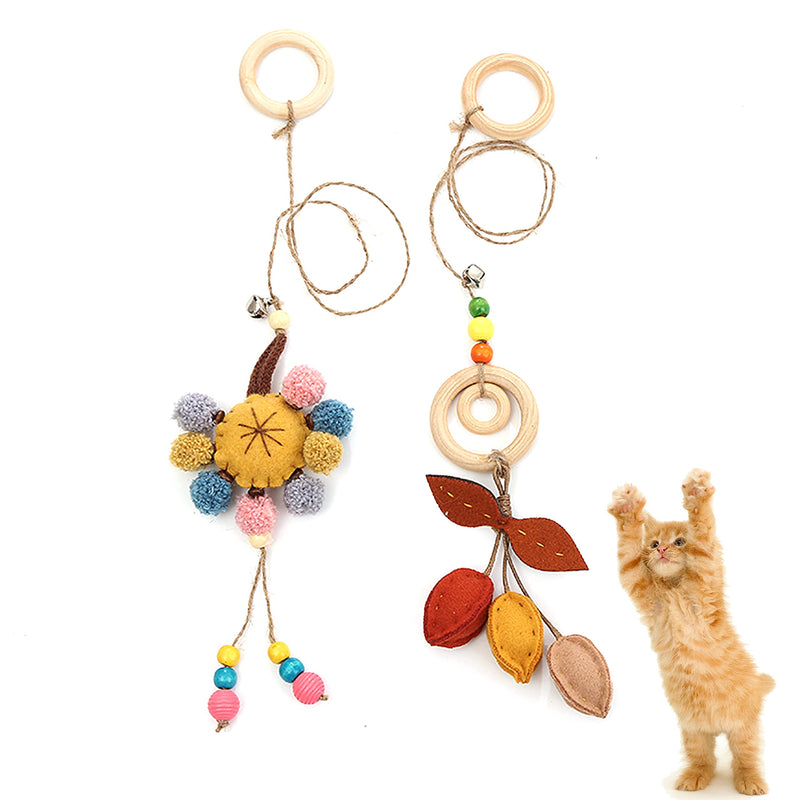 2 Pack Interactive Cat Toys Soft Plush Teaser Toy with Wood Ring Colorful Furry Balls Flower and Felt Nut Fruit with Bell Chasing Toys for Indoor Feline Kitten Door Hanging Cats Teaser Toys 2pack - PawsPlanet Australia