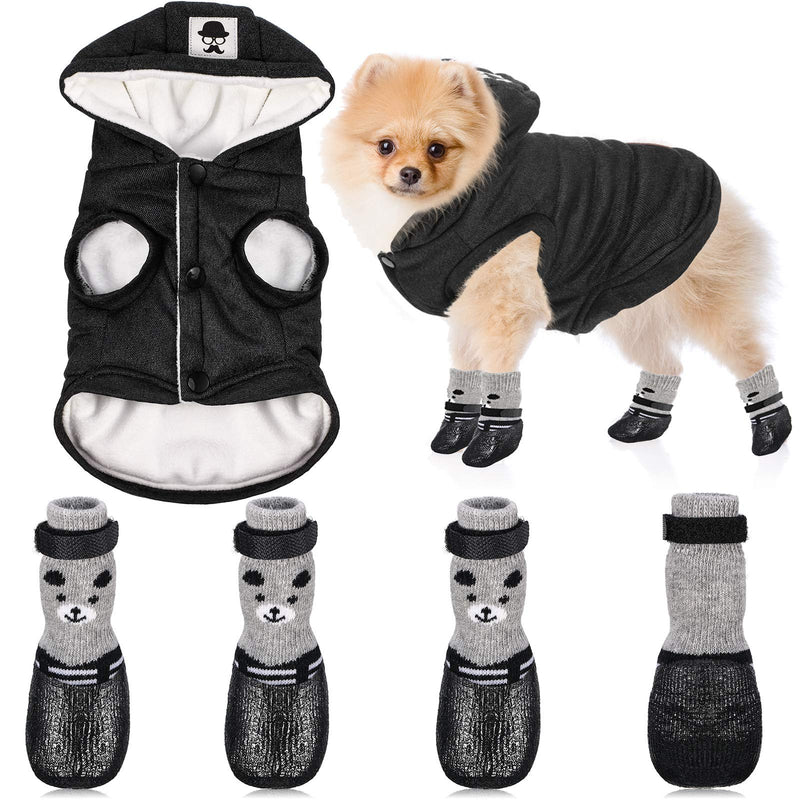 Weewooday Hooded Dog Coat and Dog Cat Boots Shoes Socks Stylish Puppy Clothes Warm Dog Jacket Waterproof Dog Shoes for Small Puppy Medium Black - PawsPlanet Australia