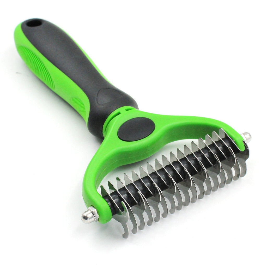 WARTAU Generation 1 Pet Grooming Brush Dematting Comb with 2 Sided Professional Grooming Rake for Cats & Dogs Deshedding, Mats & Tangles Removing Green - PawsPlanet Australia