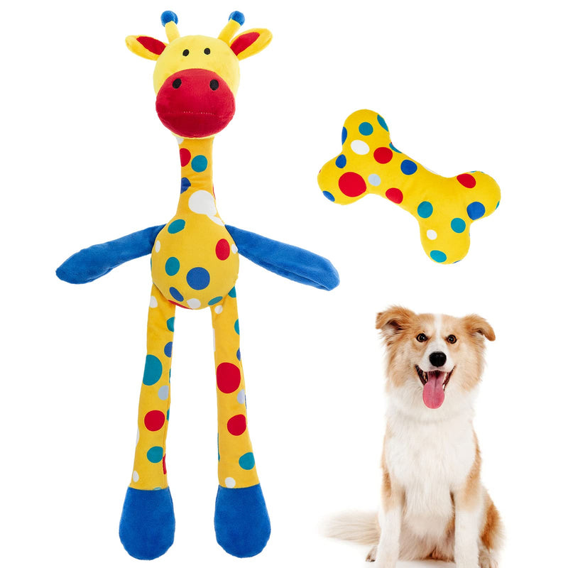 PUPTECK Dog Squeaky Chew Toys - Soft Stuffed Plush Puppy Toys, Durable Interactive Pet Toys for Small Medium Dogs, Cute Giraffe and Bone Shape - PawsPlanet Australia