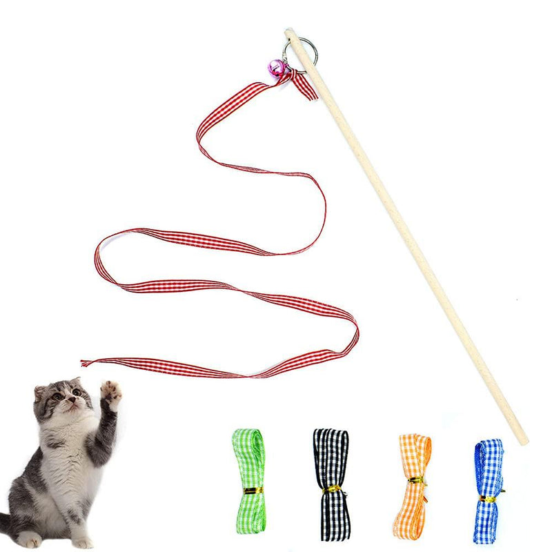 Cat Toys, Interactive Cat Wand with 5PCS Colorful Fabric Ribbon Refills Interactive Cat Teaser Wands DIY Cat Toys for Indoor Cats Kittens Wooden - PawsPlanet Australia