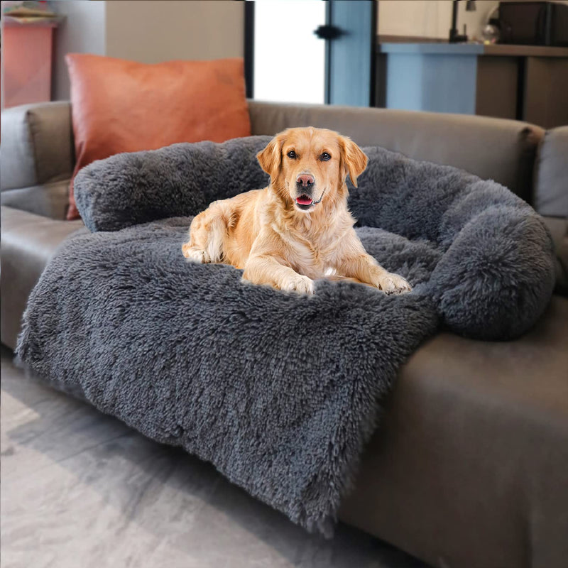 Dekeyoo Pet Couch Protector for Dog with Memory Foam Neck Bolster, Universal Pet Furniture Cover, Sofa Bed Cover, Plush Dog Bed and More for Dogs and Cats, Machine Washable Large Dark Grey - PawsPlanet Australia