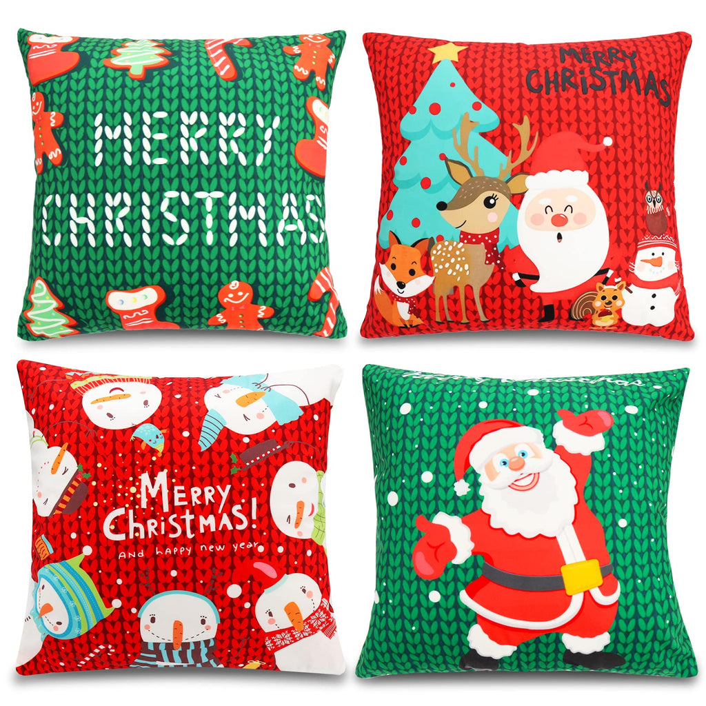 Christmas Decorations Pillow Covers 18×18 Inches 4 Set, Holiday Farm Pillowcase Short Plush Sofa Square Cushion Pillowcase, Suitable for Home Indoor and Outdoor Decor - PawsPlanet Australia