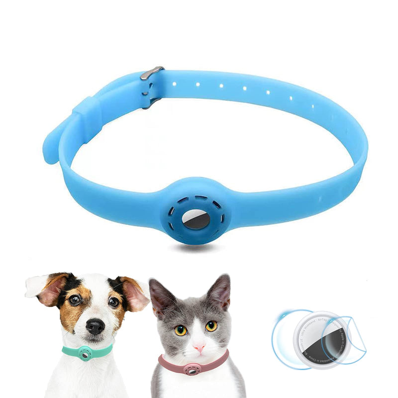 UMOPET Airtag Dog Collar Holder Airtag Cat Collar with 1 HD Protective Film 9-19.5inch Soft Silicone Dog Collars for Apple Airtag on Cats Small Dogs Puppies Fluorescent Blue - PawsPlanet Australia