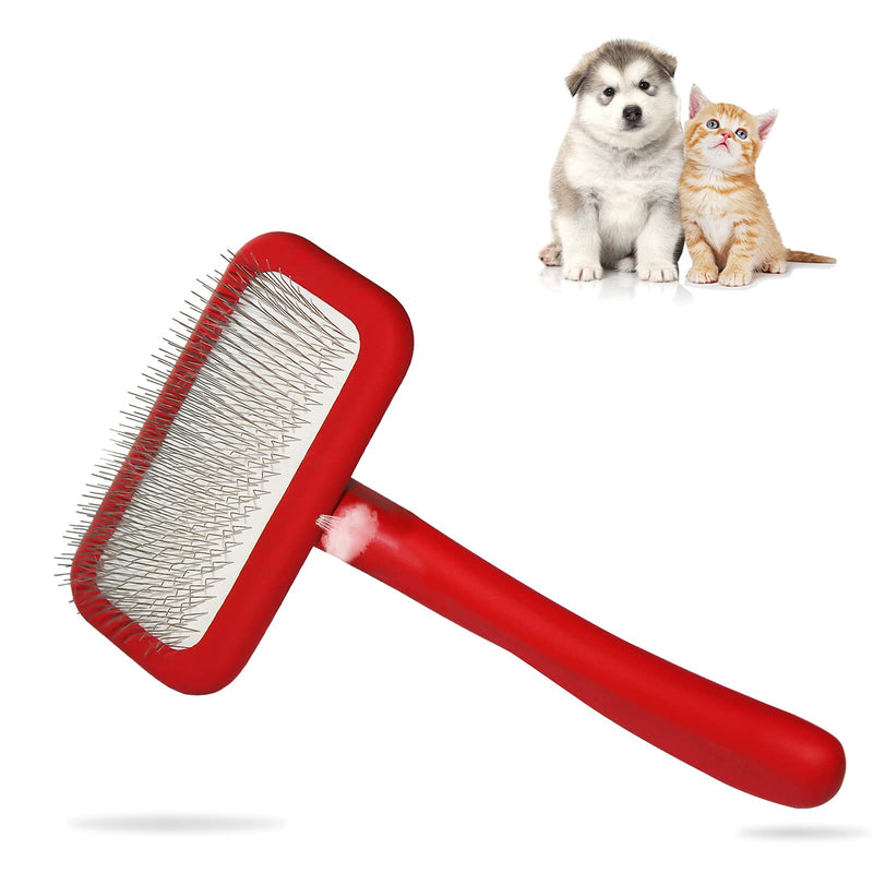 Cushion Pin Slicker Brush for Cat Puppy Grooming, Soft Pin Brush for Pets Shedding Mats Tool, Newborn Dog Deshedding Loose Hair,Removes Undercoat,Tangled Hair ,Dander,Dirt, Save Time Energy (Wood, Medium) Red - PawsPlanet Australia