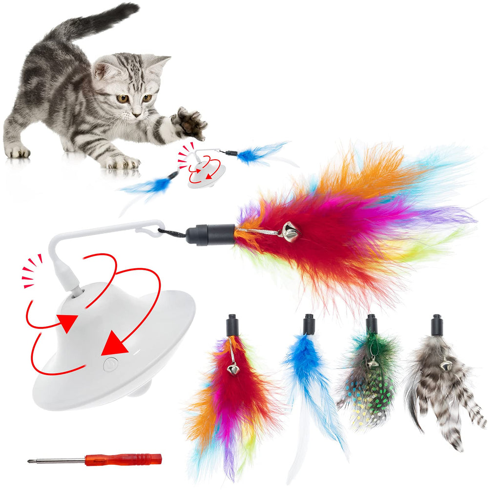 KOOLTAIL Automatic Interactive Cat Toys with Bird Sound - Robotic Cat Self Rotating Peg-Top Teaser Toy for Indoor Cats, 4 Attached Feathers with Bell and Catnip - PawsPlanet Australia