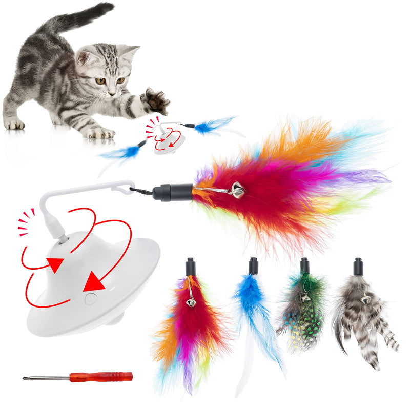 KOOLTAIL Automatic Interactive Cat Toys with Bird Sound - Robotic Cat Self Rotating Peg-Top Teaser Toy for Indoor Cats, 4 Attached Feathers with Bell and Catnip - PawsPlanet Australia